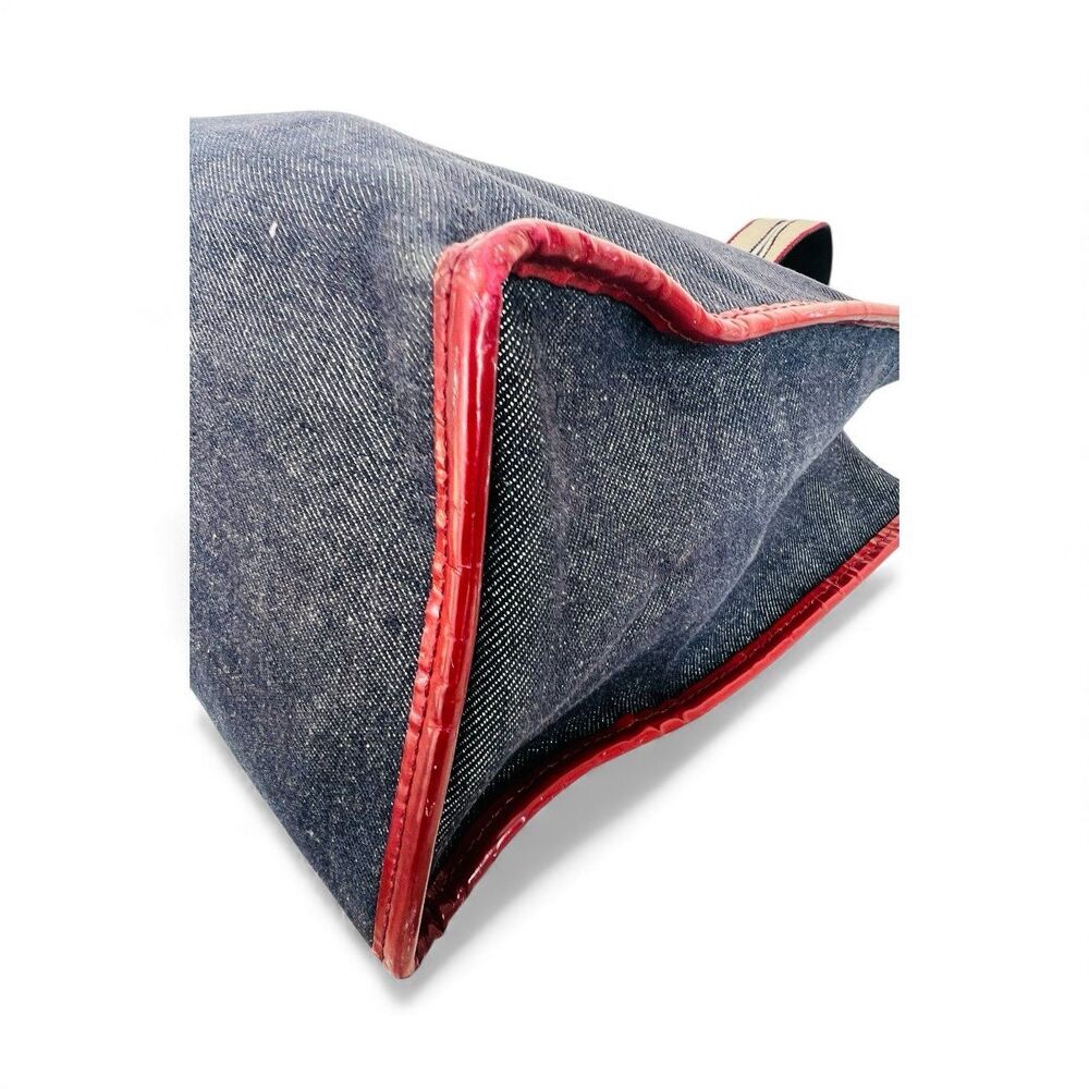 Burberry London Denim Tote Red Leather Trim includes COA - Picture 5 of 7